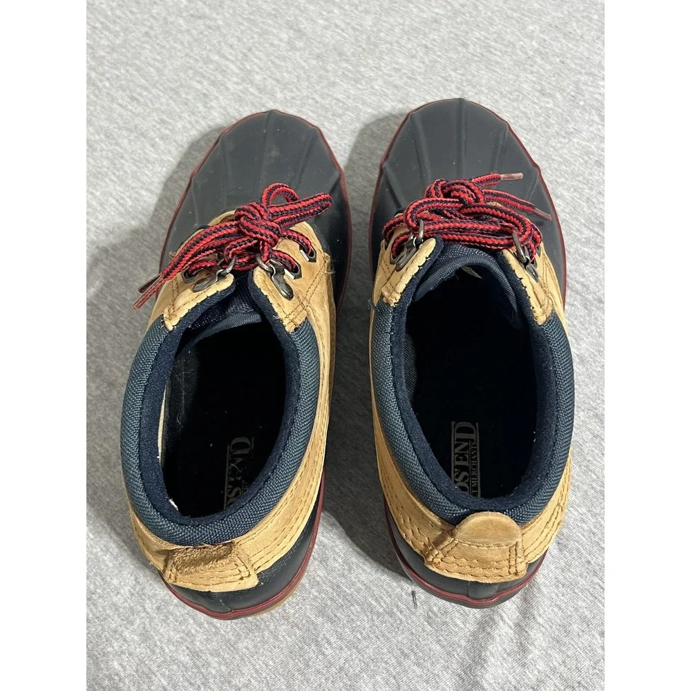 Lands' End Duck Shoes Mens Size 7 Tan‎ Black Leather Rubber Rain Low Traction